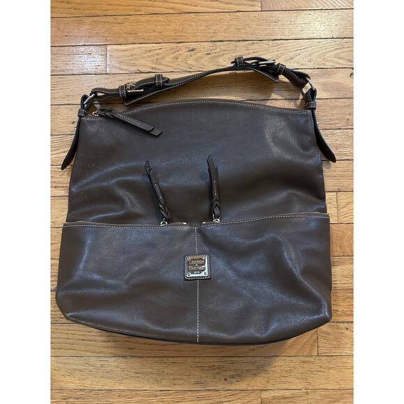Leather Dooney & Bourke Brown Pebbled Dillen Slouchy Hobo Bag